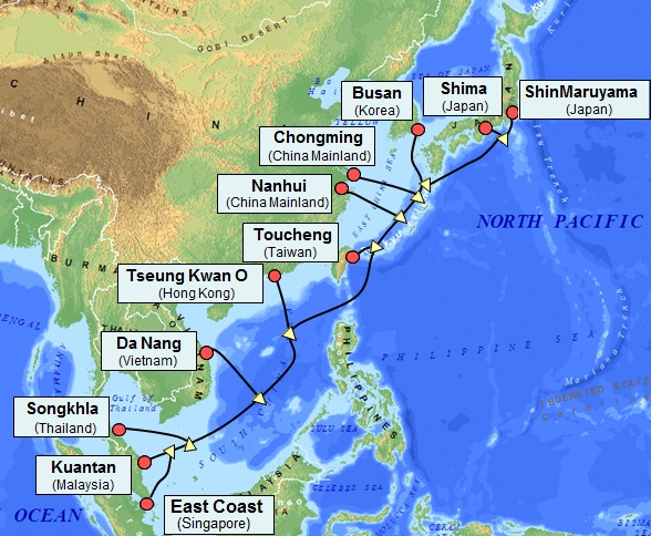 光海底ケーブル「APG」ルート図